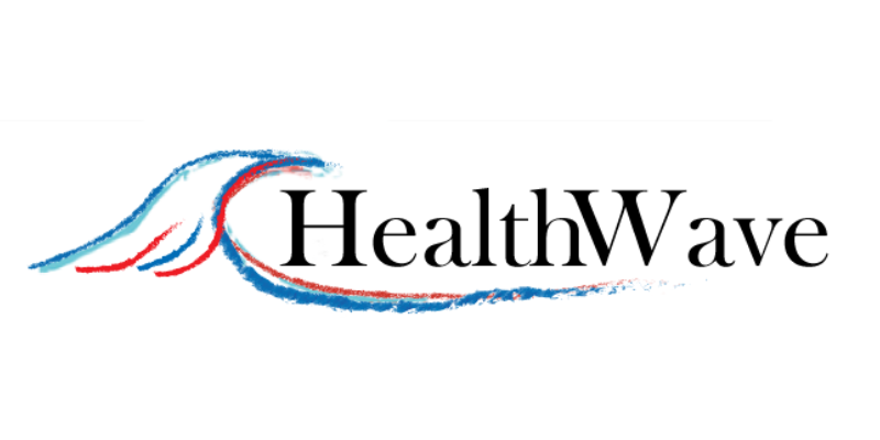 logo a wave with the words healthwave 800 x 400 px